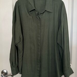 Express Oversized Olive Green Button Down Blouse